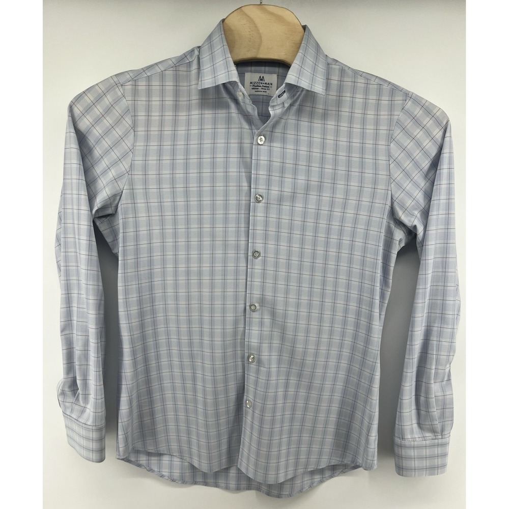 Mizzen Main Medium Trim Button Front Shirt Performance Brown Blue White Plaid